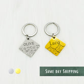 Square ID Pet Tag • Dog Tag • Handwriting Engraving • Square Keychain • Gift for Boyfriend, Girlfriend, Husband gift